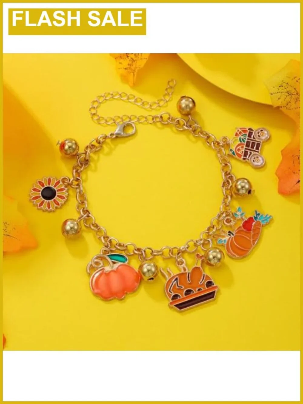 Thanksgiving Pumpkin Turkey Charm Stretch Bracelet Adjustable Fall Holiday